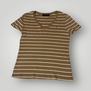 Tommy Hilfiger Women's Tan and White Striped Tee
